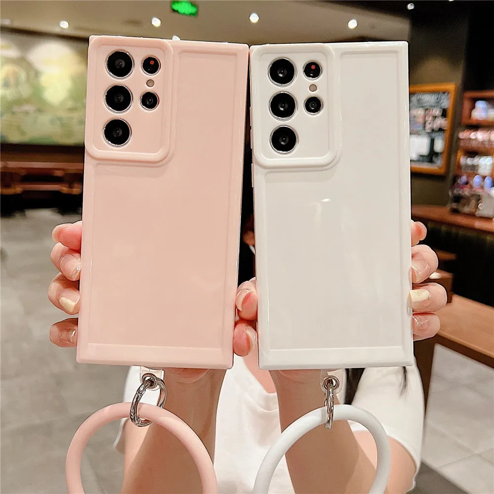 Anymob Samsung White Silicone Ring Bracelet Phone Case Candy Color Soft Shockproof Cover