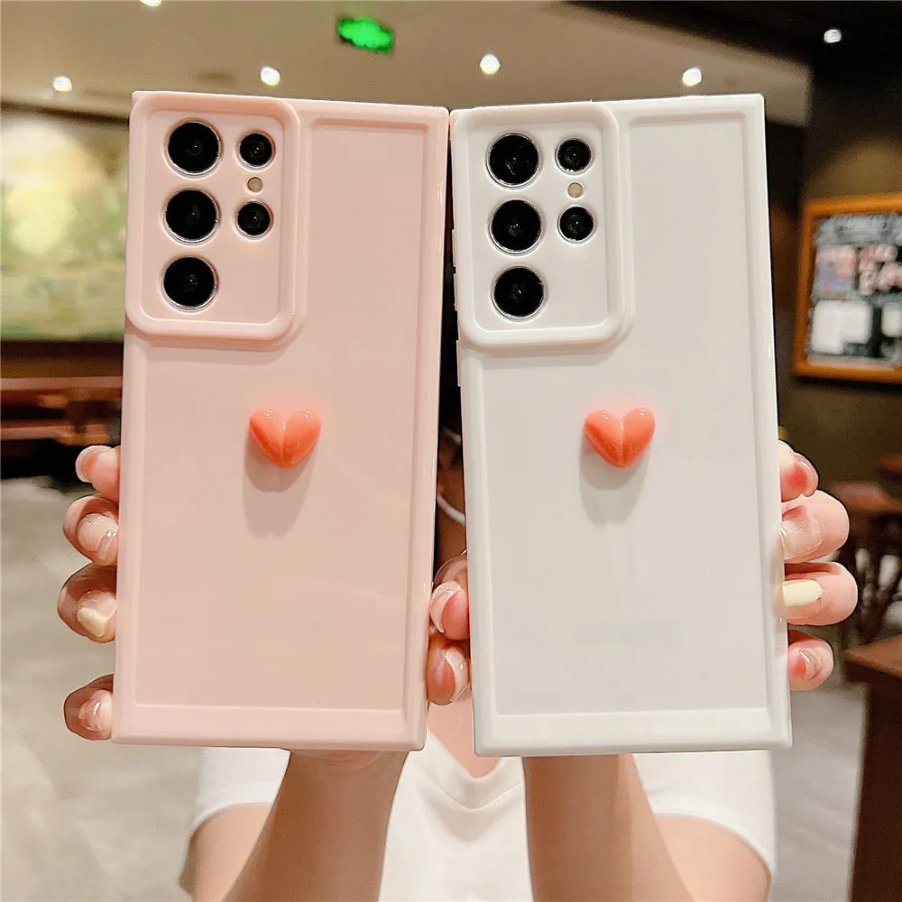 Anymob Samsung White With Orange Cute 3D Love Heart Case Shockproof Soft Silicone Phone Back Cover