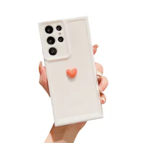 Anymob Samsung White With Orange Cute 3D Love Heart Case Shockproof Soft Silicone Phone Back Cover