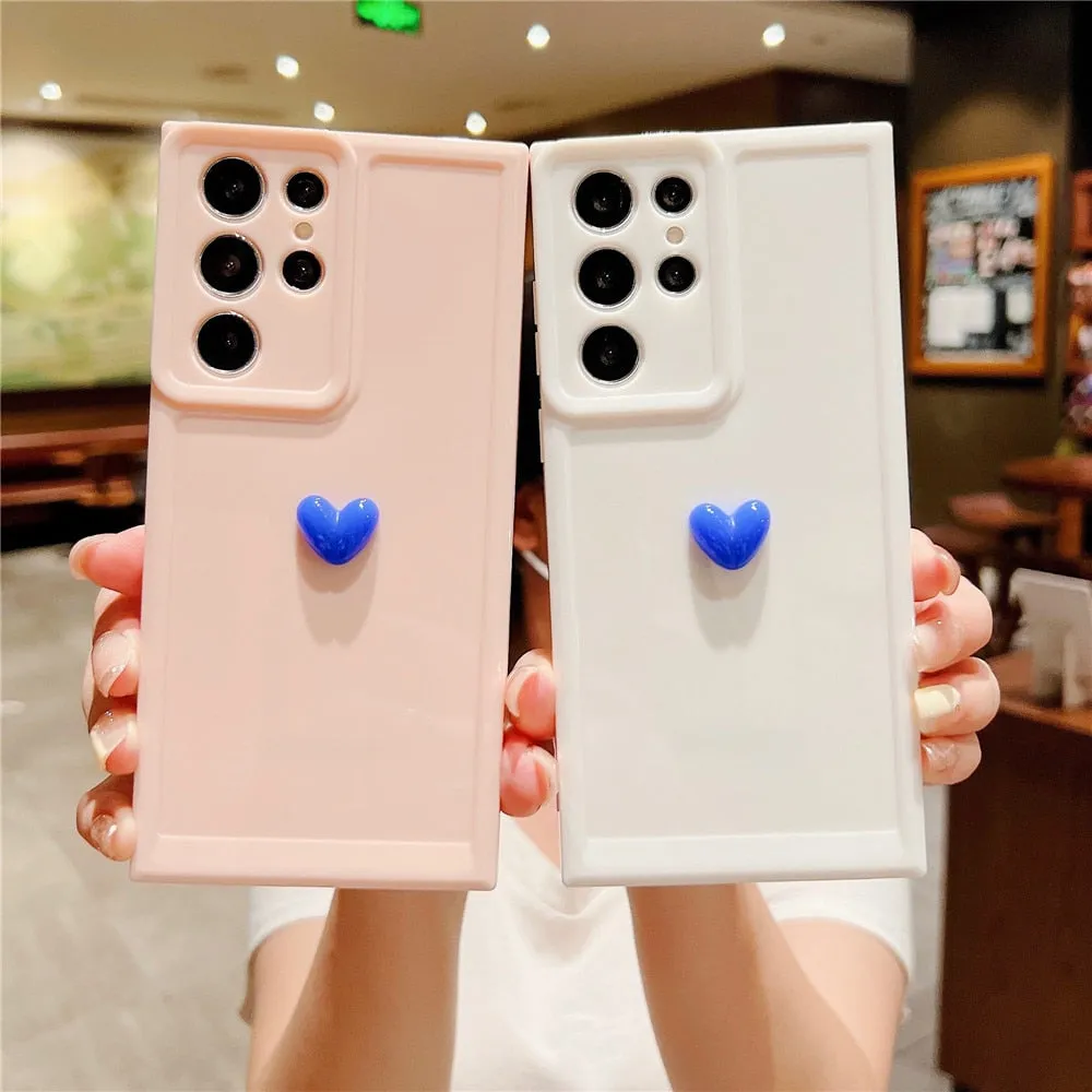 Anymob Samsung White With Orange Cute 3D Love Heart Case Shockproof Soft Silicone Phone Back Cover