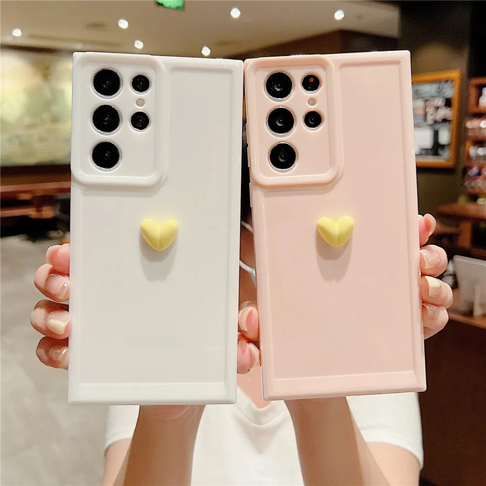 Anymob Samsung White With Yellow Cute 3D Love Heart Case Shockproof Soft Silicone Phone Back Cover