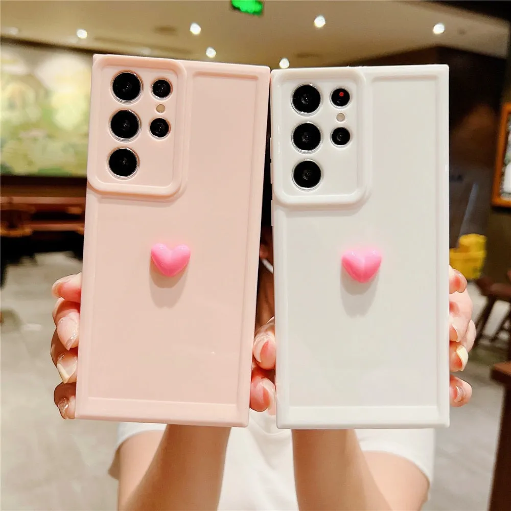 Anymob Samsung White With Yellow Cute 3D Love Heart Case Shockproof Soft Silicone Phone Back Cover