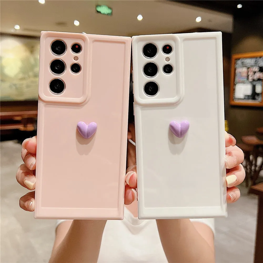 Anymob Samsung White With Yellow Cute 3D Love Heart Case Shockproof Soft Silicone Phone Back Cover