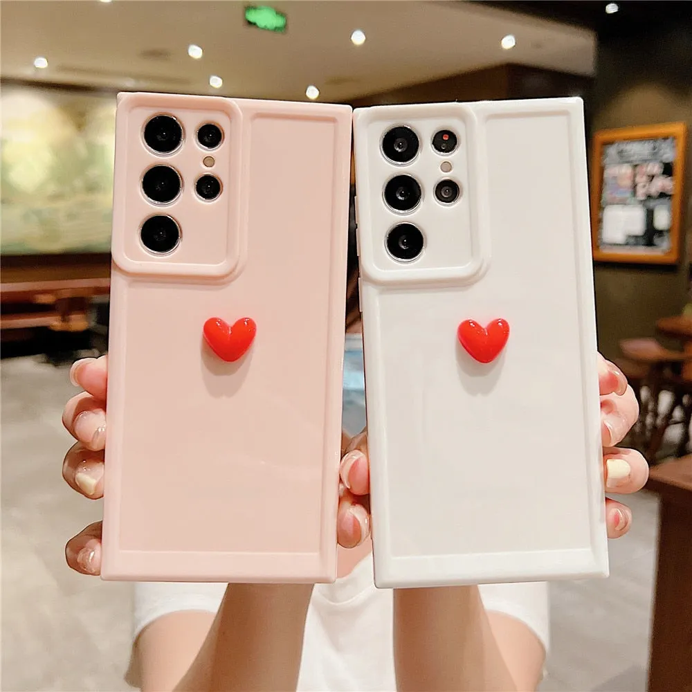 Anymob Samsung White With Yellow Cute 3D Love Heart Case Shockproof Soft Silicone Phone Back Cover