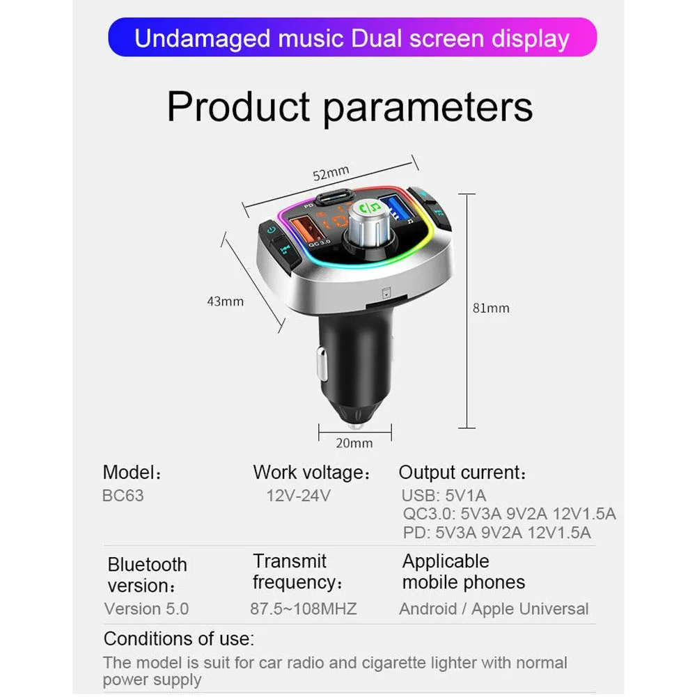 Bc63 Car Bluetooth-compatible V5.0 Mp3 Player 12v~24v Car Charger