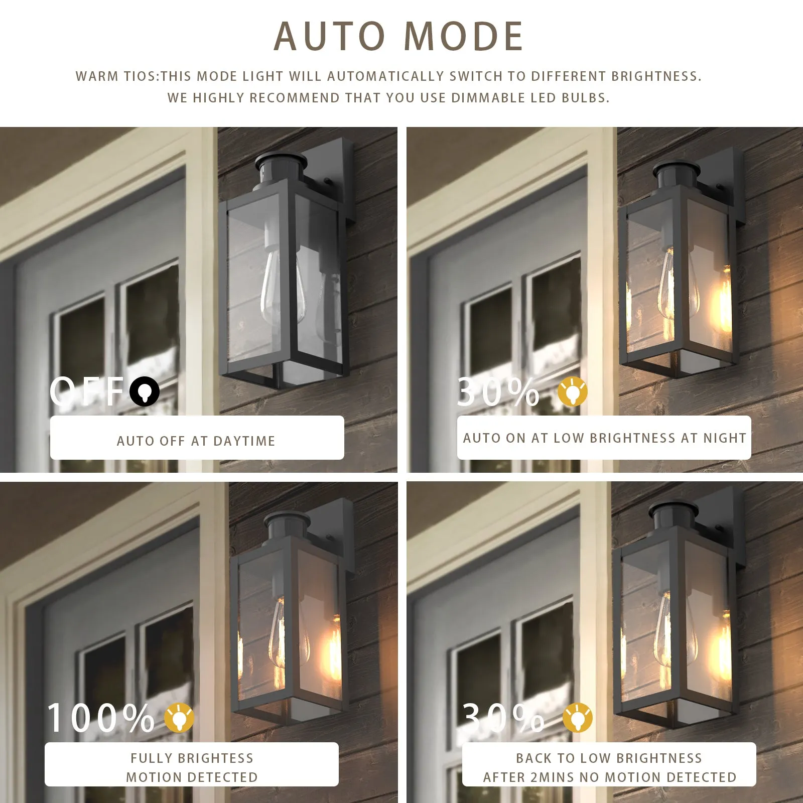 BRUCE Classic Outdoor Exterior Wall Light Motion Sensor Matt Black IP44 2PACK