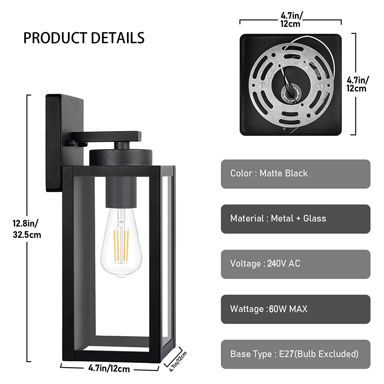 BRUCE Classic Outdoor Exterior Wall Light Motion Sensor Matt Black IP44 2PACK