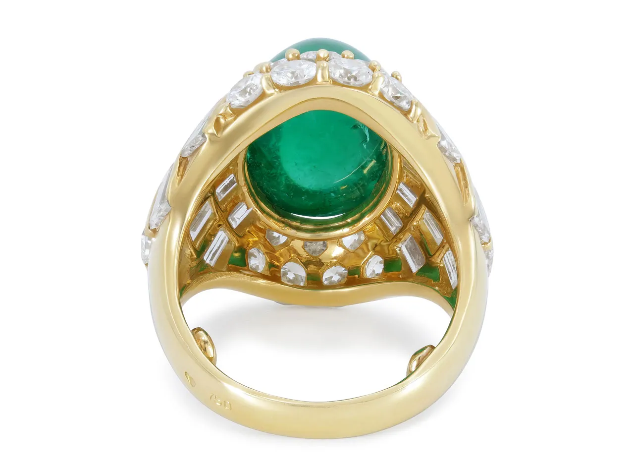 Cabochon Emerald, 10.00 Carat Zambian, and Diamond Ring in 18K Yellow Gold