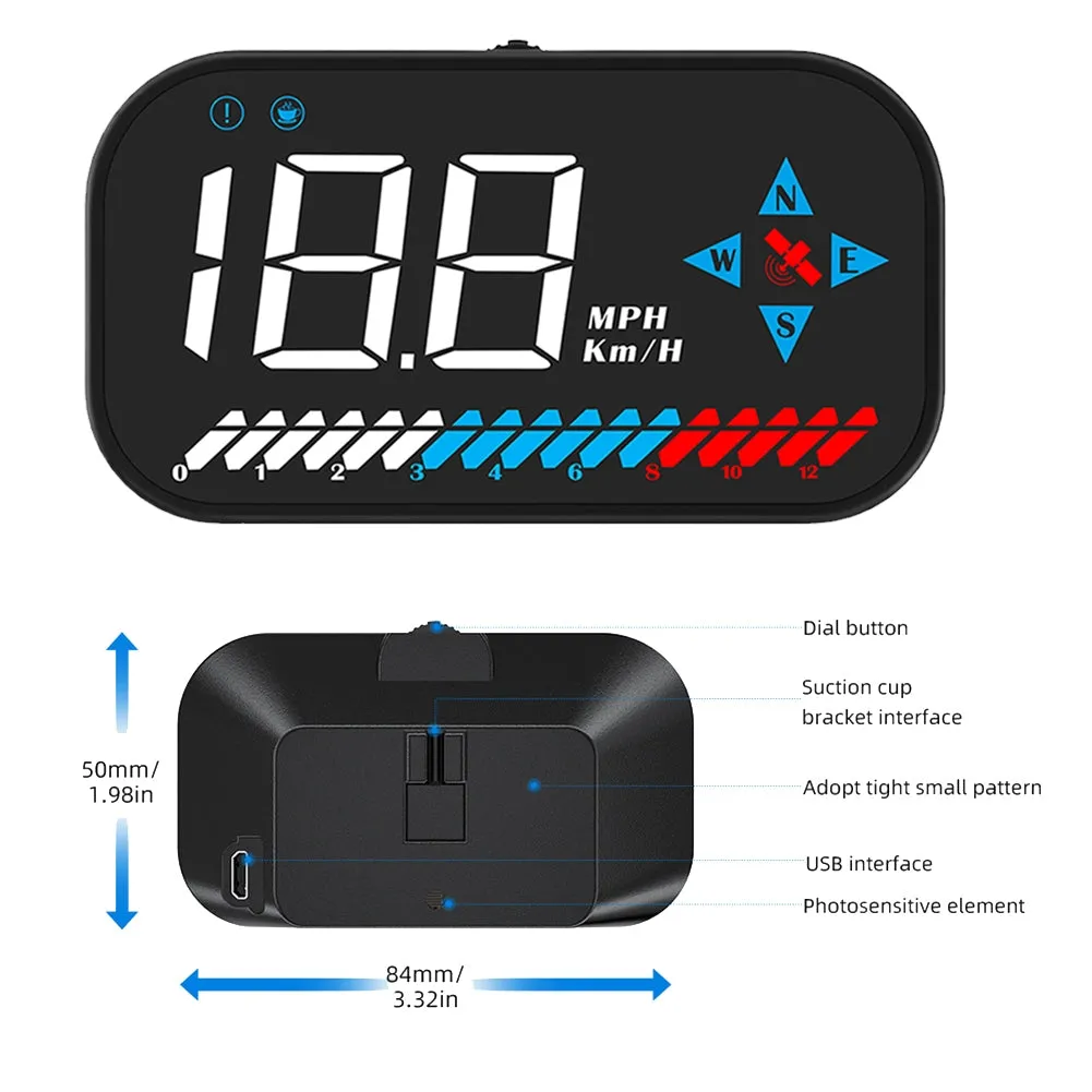 Car Hud Head-Up Display Digital Gps Speedometer Compass HD Screen