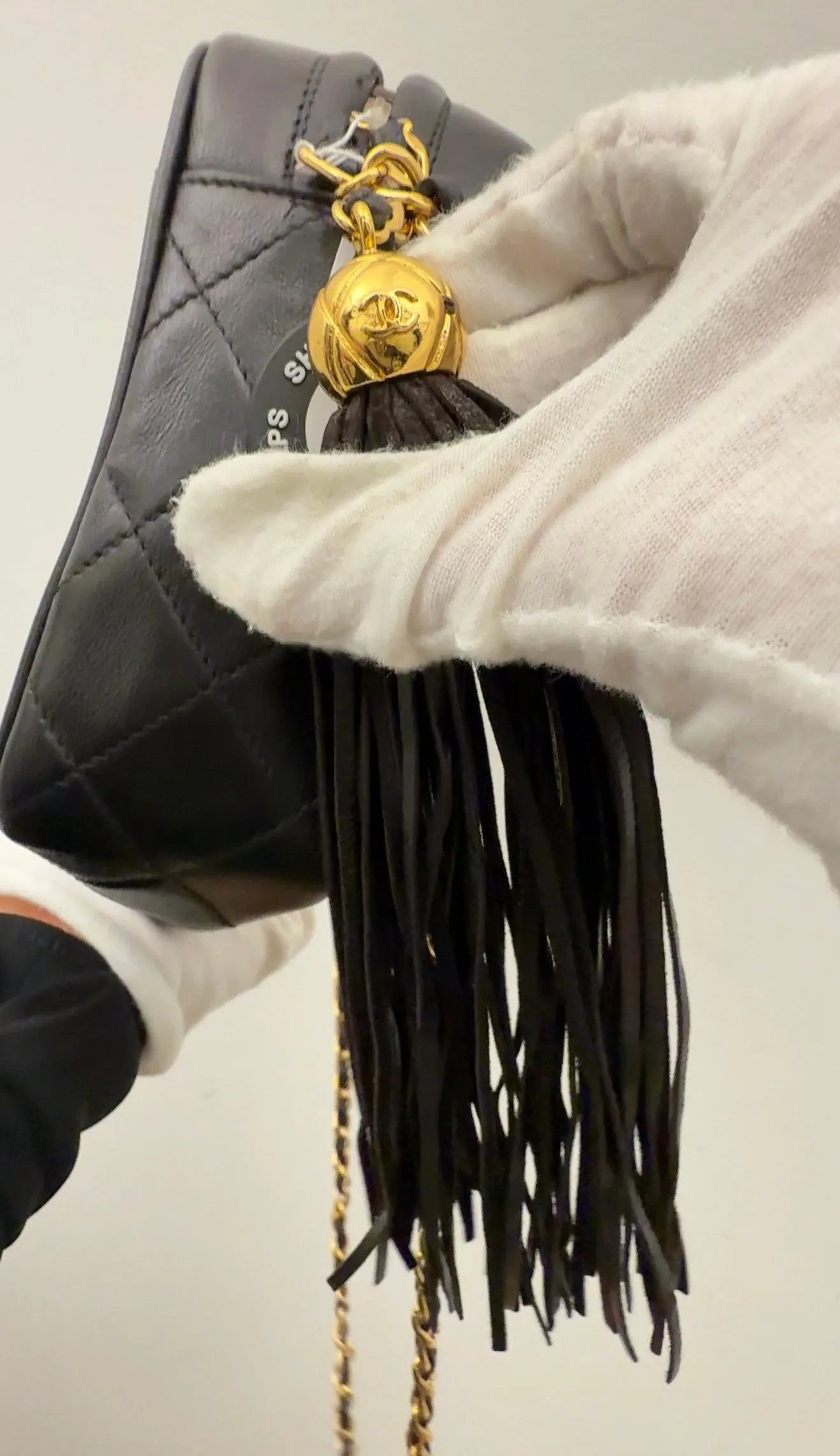 CHANEL Lambskin Quilted CC Tassel Camera Case Black B21-6