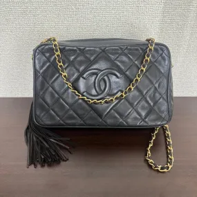 CHANEL Lambskin Quilted CC Tassel Camera Case Black B21-6