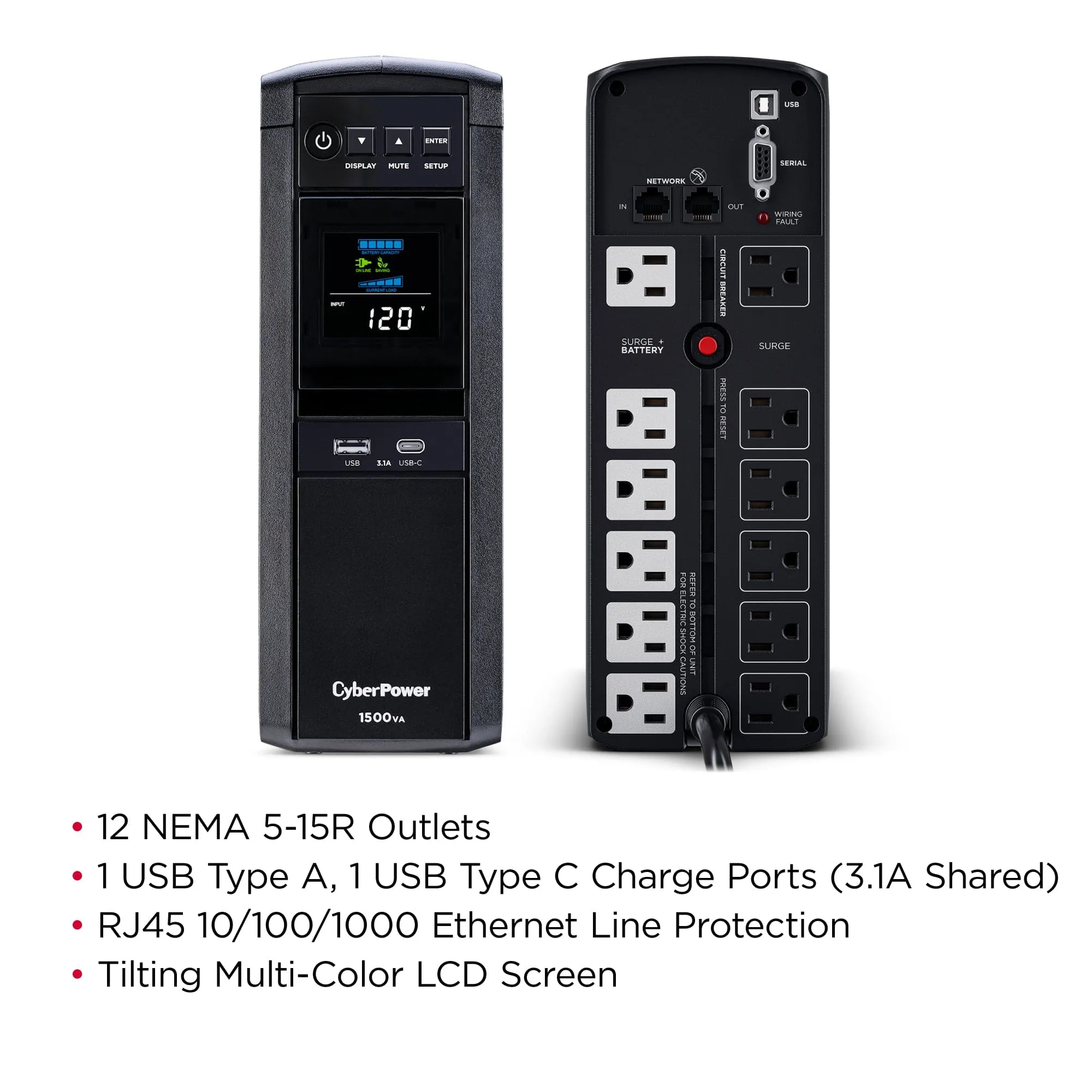 CyberPower Gaming 1500VA Sine Wave LCD UPS - Certified Refurbished