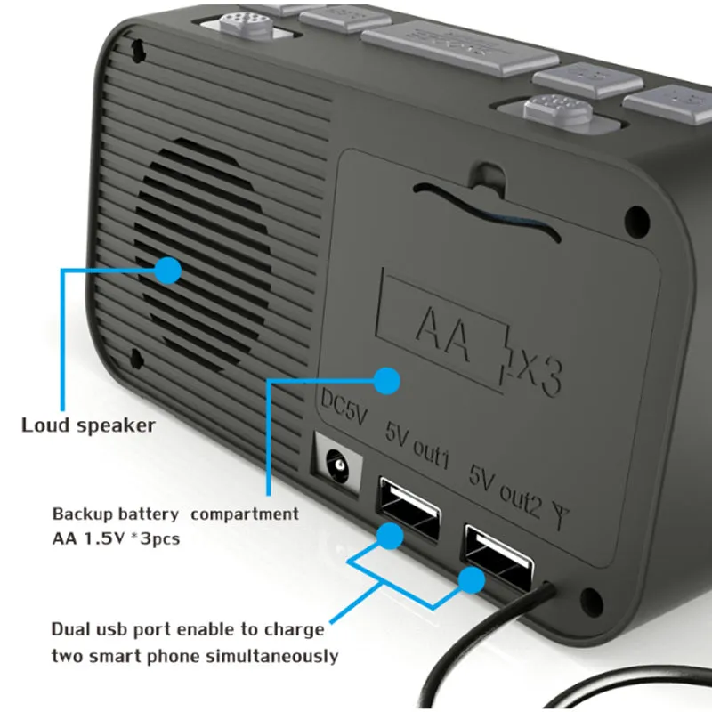 Digital Alarm Clock Radio Dual Alarm