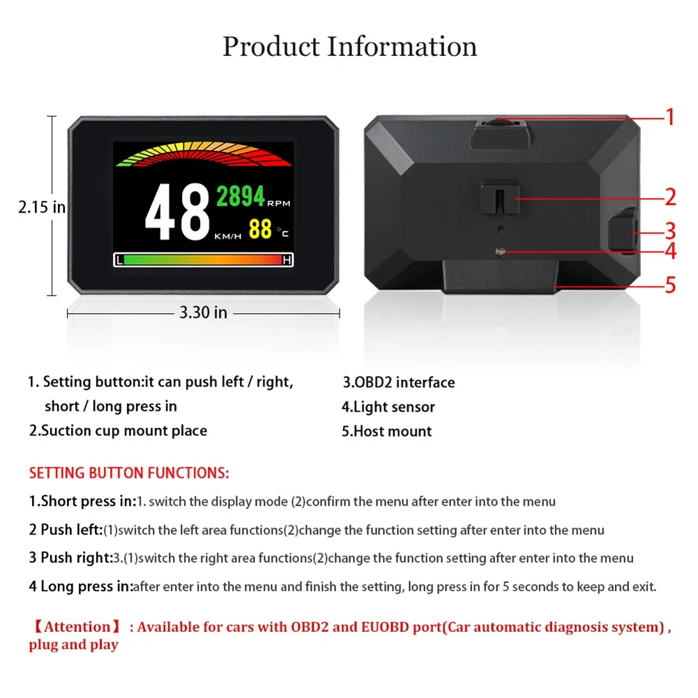 Hud Head-up Display P16 Obd Car Water Temperature Digital Display