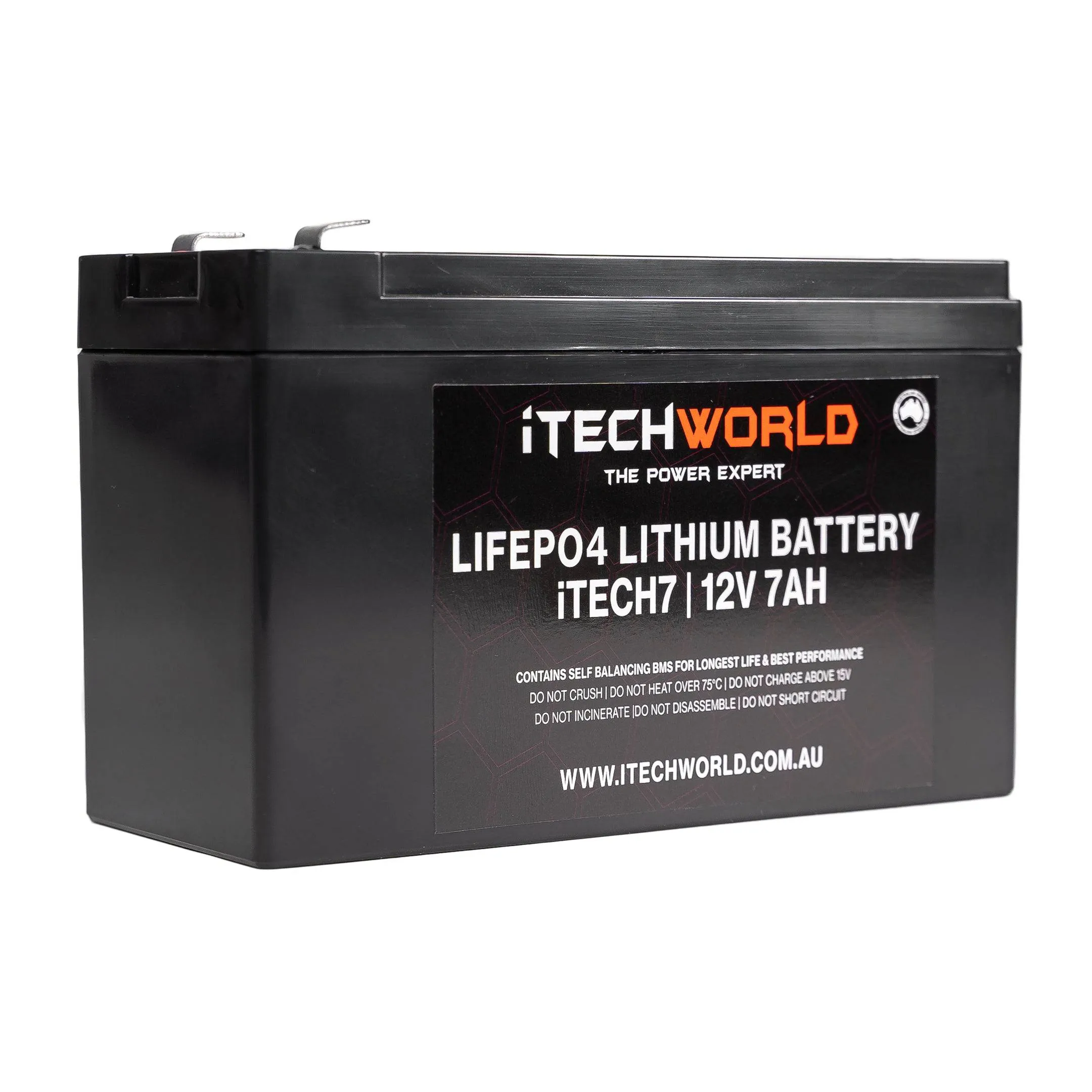 iTECH7 12v 7Ah Lithium Ion Battery - LiFePO4 Deep Cycle Camping RV Solar NBN Alarm