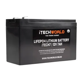 iTECH7 12v 7Ah Lithium Ion Battery - LiFePO4 Deep Cycle Camping RV Solar NBN Alarm