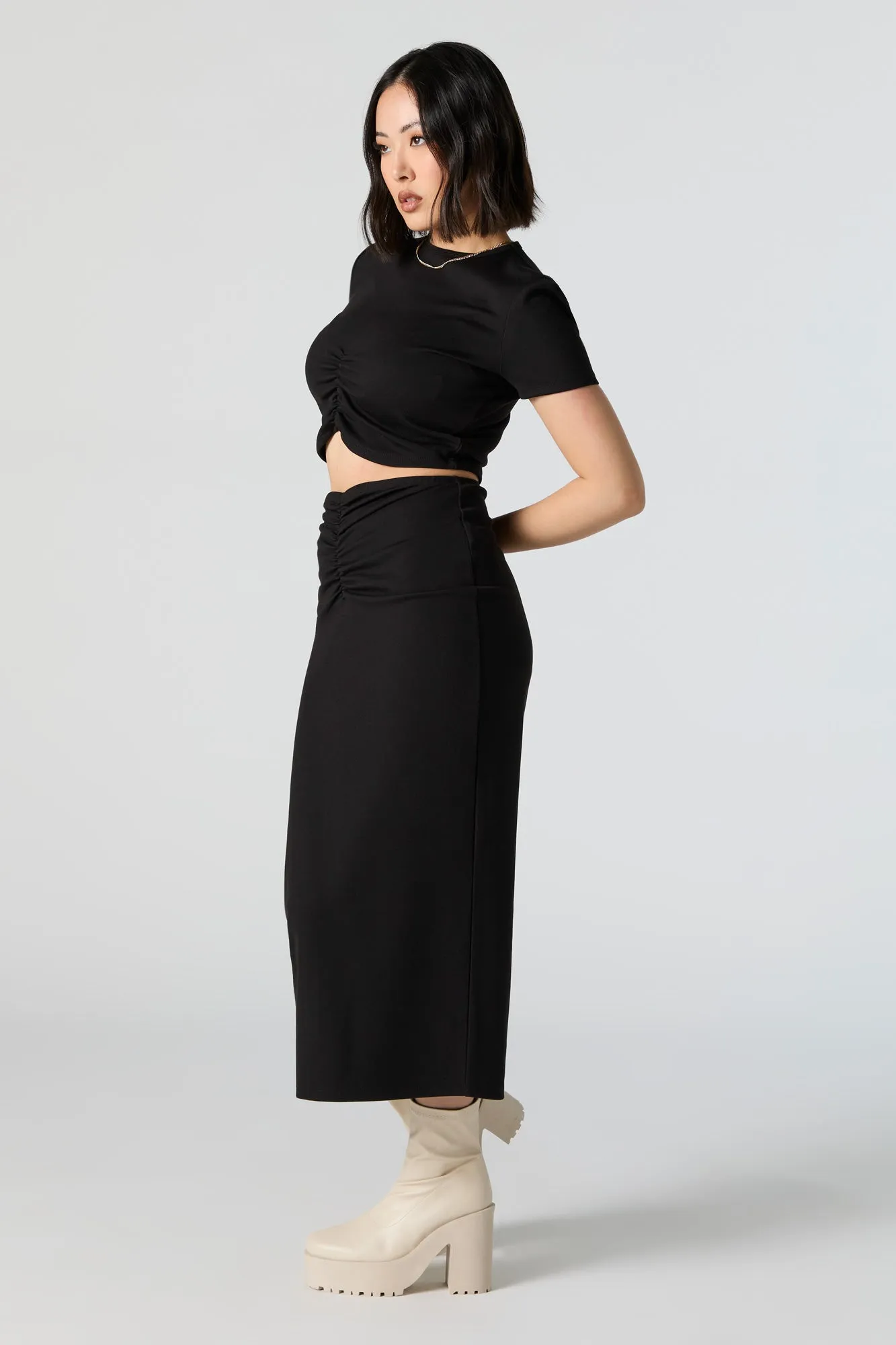 Jupe midi à taille haute cintrée
