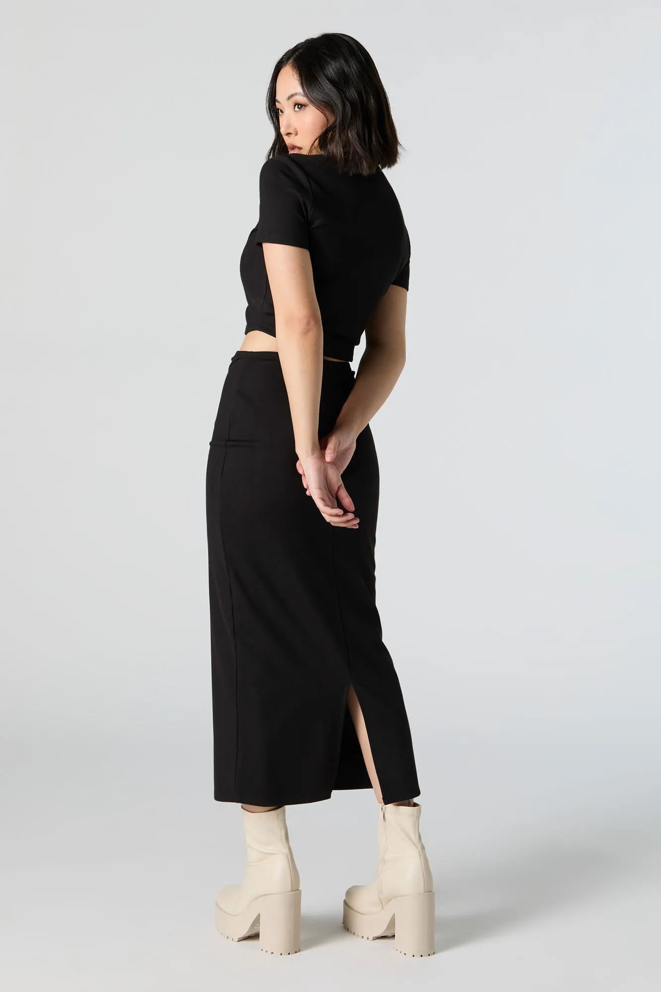 Jupe midi à taille haute cintrée