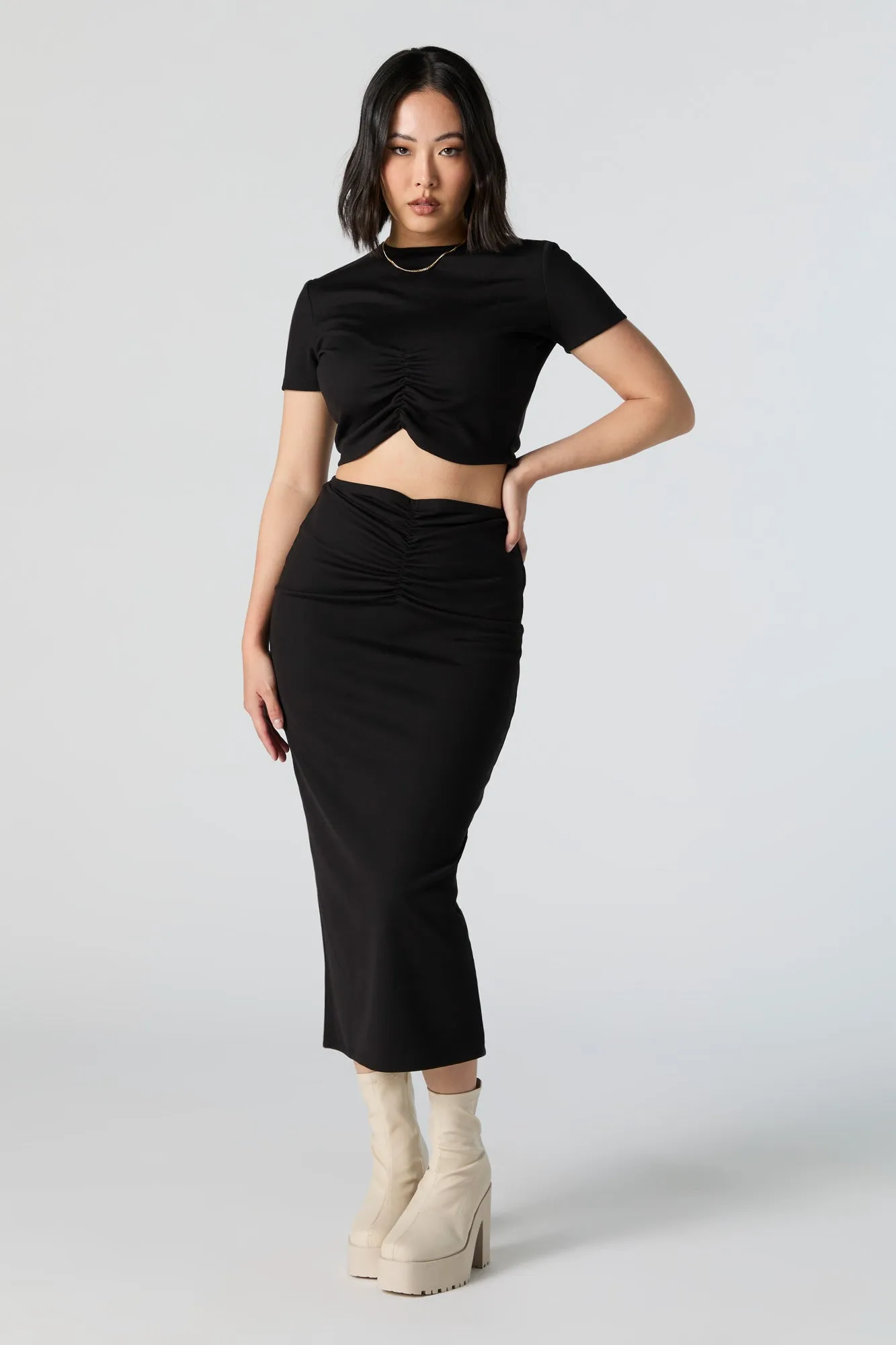 Jupe midi à taille haute cintrée