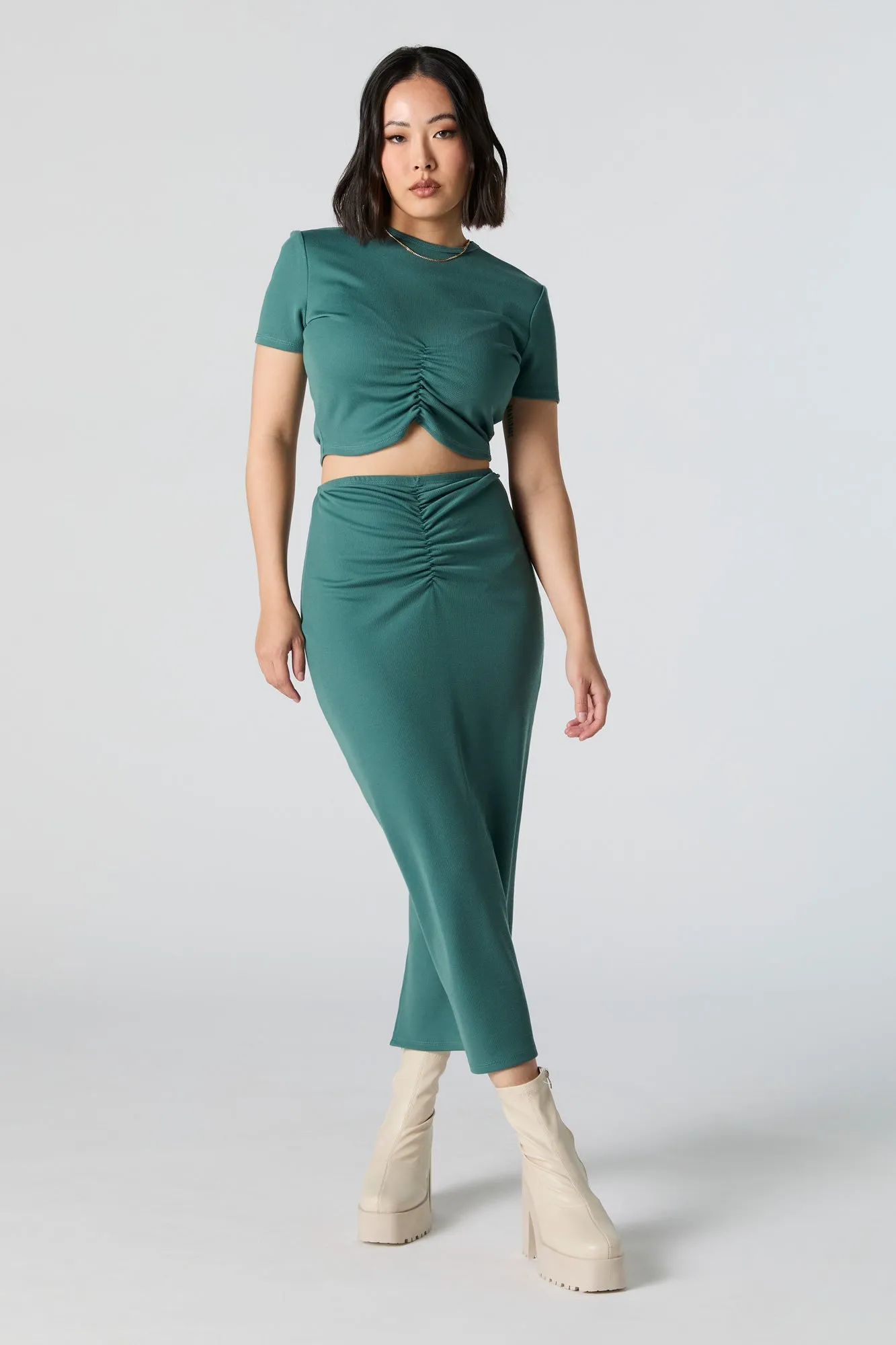 Jupe midi à taille haute cintrée