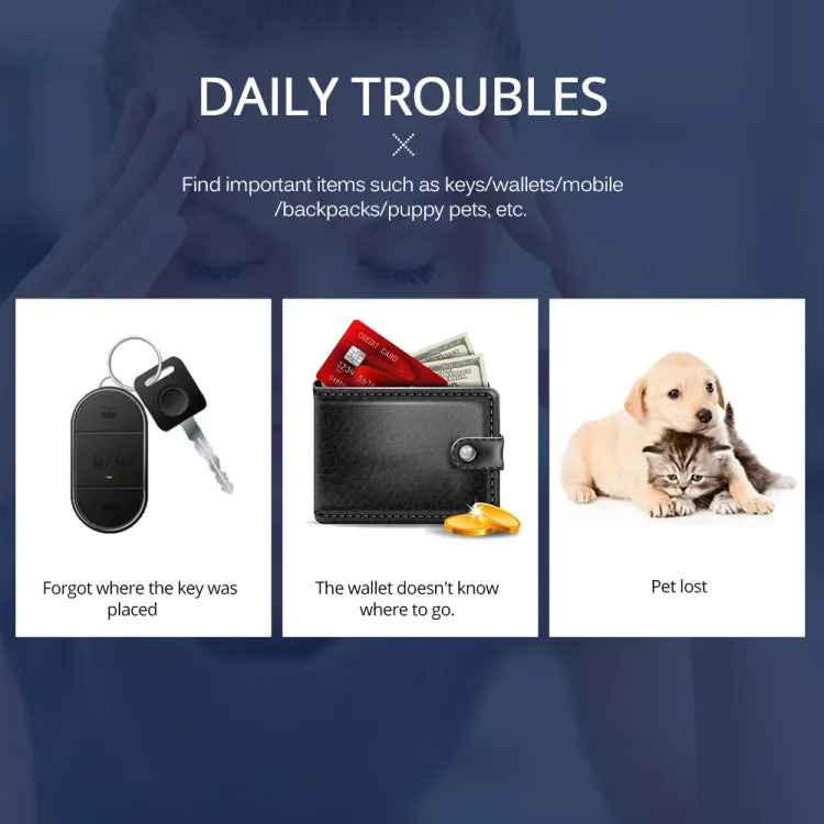 Keyfinder Wallet Dog Cat kids GPS locator anti lost keychain Smart Search Bluetooth Tracker Tag(Blue)