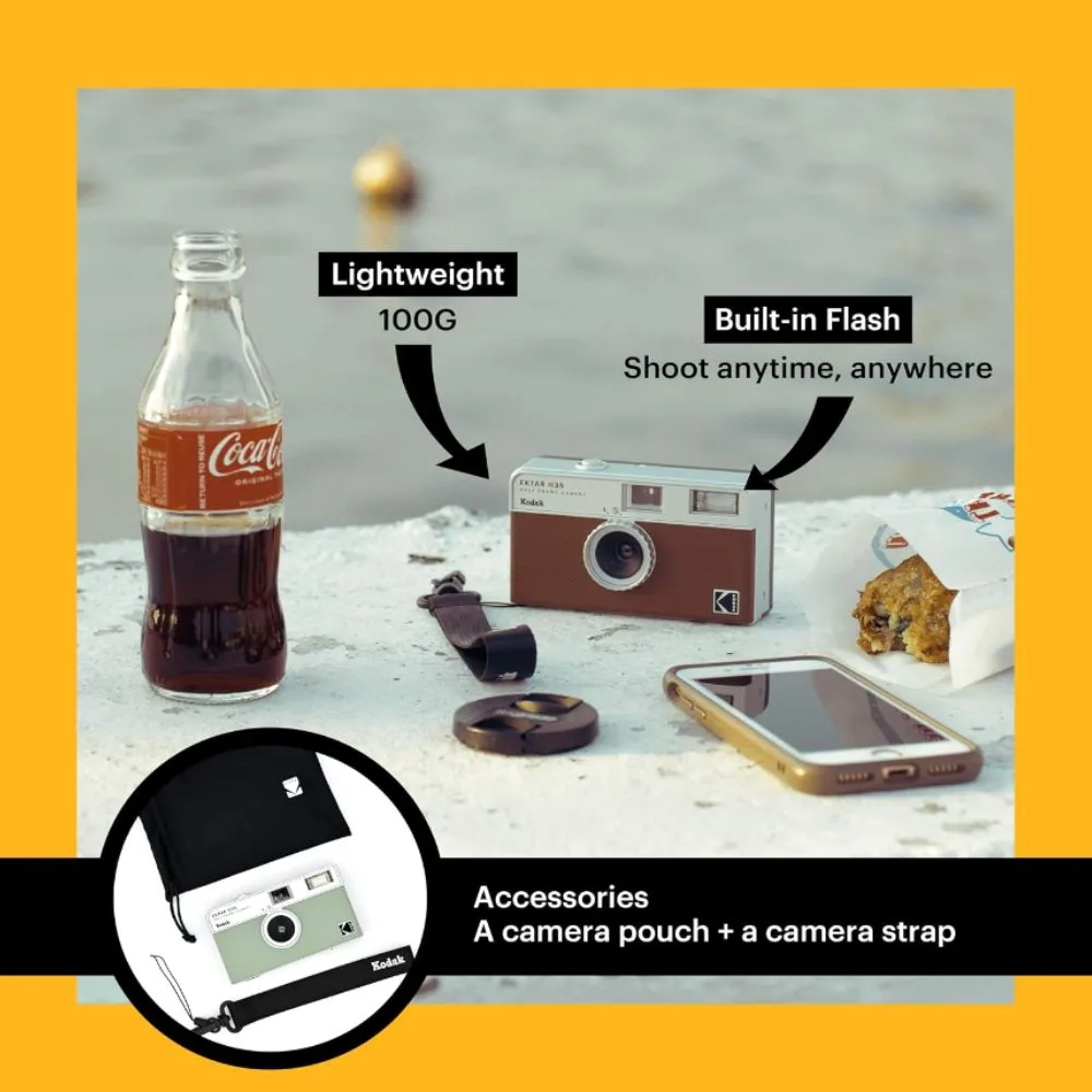 KODAK EKTAR H35 35mm Reusable Point & Shoot Analog Half Frame Film Camera with Max 72 Shots Exposures, Fixed Focus Wide-Angle Lens, Built-In Flash and Optical Viewfinder for Vintage Film Photography | Black, Brown, Off White, Sage, Sand