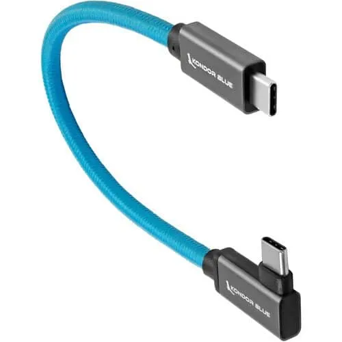 Kondor Blue USB C to USB C High Speed Cable for SSD Recording - Right Angle - 21.5cm