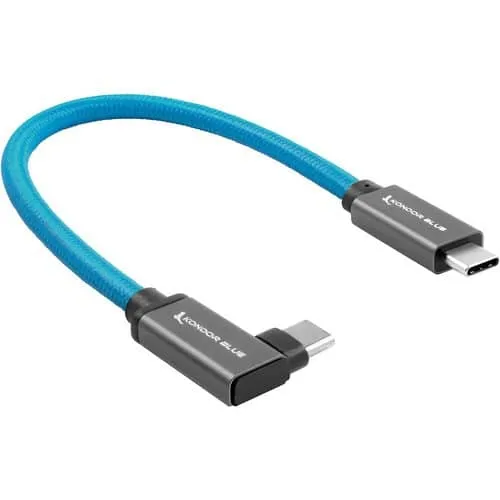 Kondor Blue USB C to USB C High Speed Cable for SSD Recording - Right Angle - 21.5cm