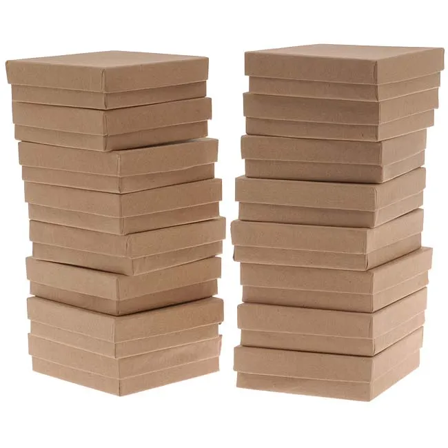 Kraft Brown Square Cardboard Jewelry Boxes 3.5 x 3.5 x 1 Inches (16 pcs)