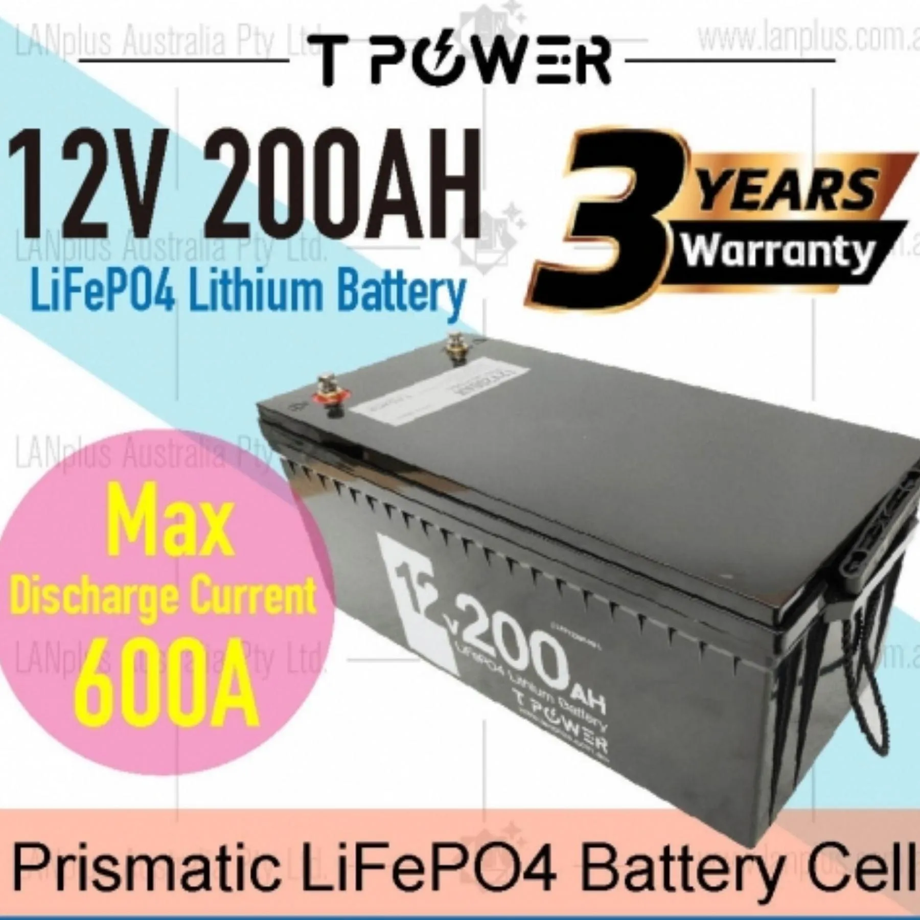Lanplus 12V 200Ah Lithium LiFePO4 Battery for Camper Solar 4WD Caravan Motorhome