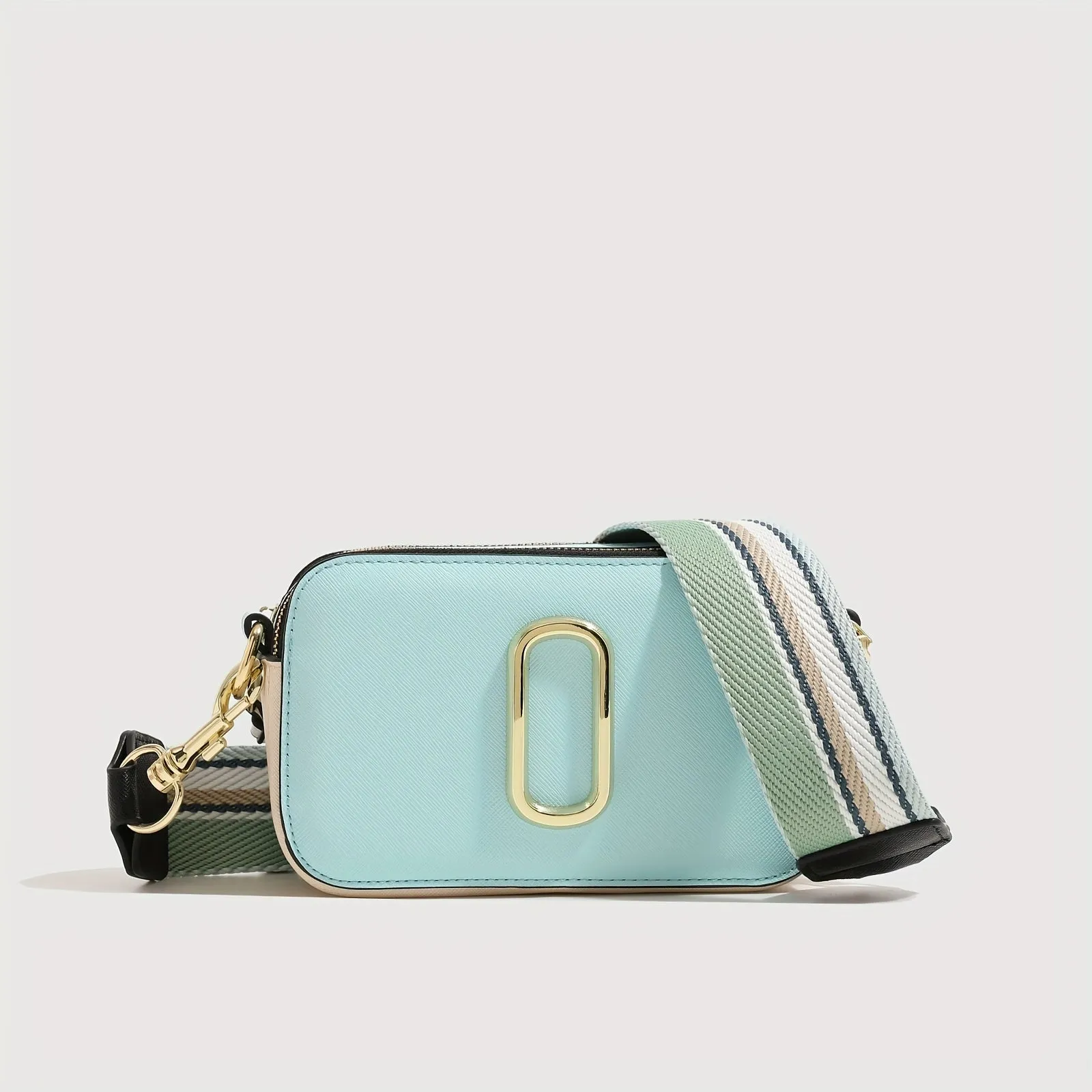 Luxury Square Crossbody Bag, Color Contrast Camera Shoulder Bag, Women's Double Zipper Purse