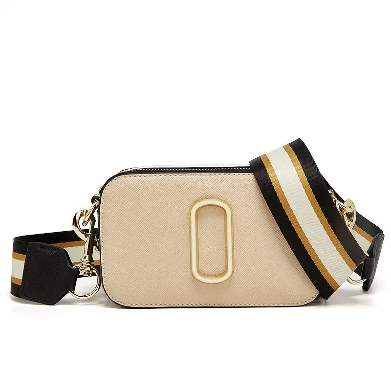 Luxury Square Crossbody Bag, Color Contrast Camera Shoulder Bag, Women's Double Zipper Purse
