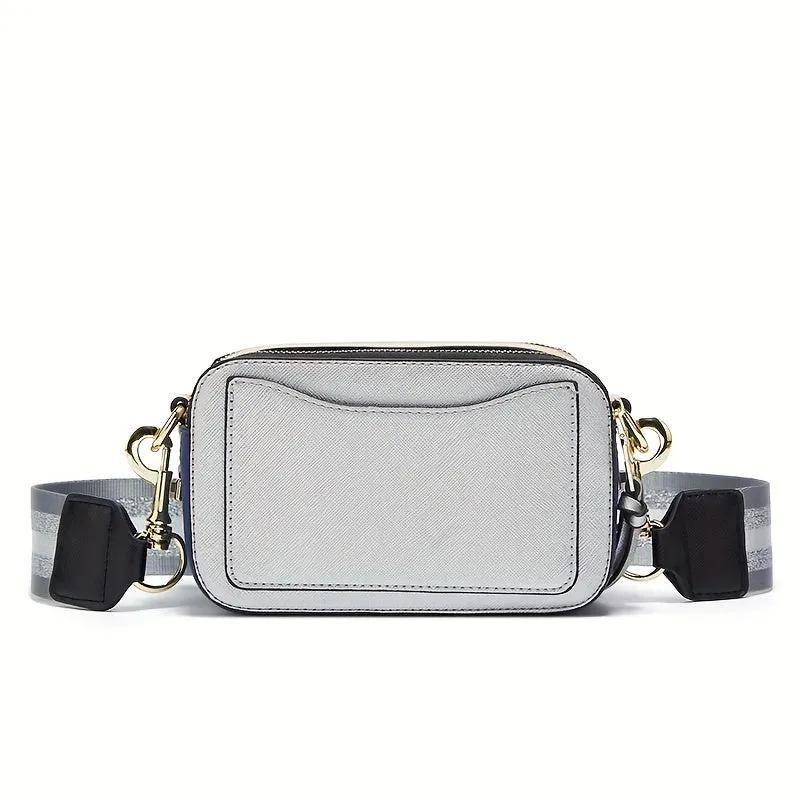 Luxury Square Crossbody Bag, Color Contrast Camera Shoulder Bag, Women's Double Zipper Purse