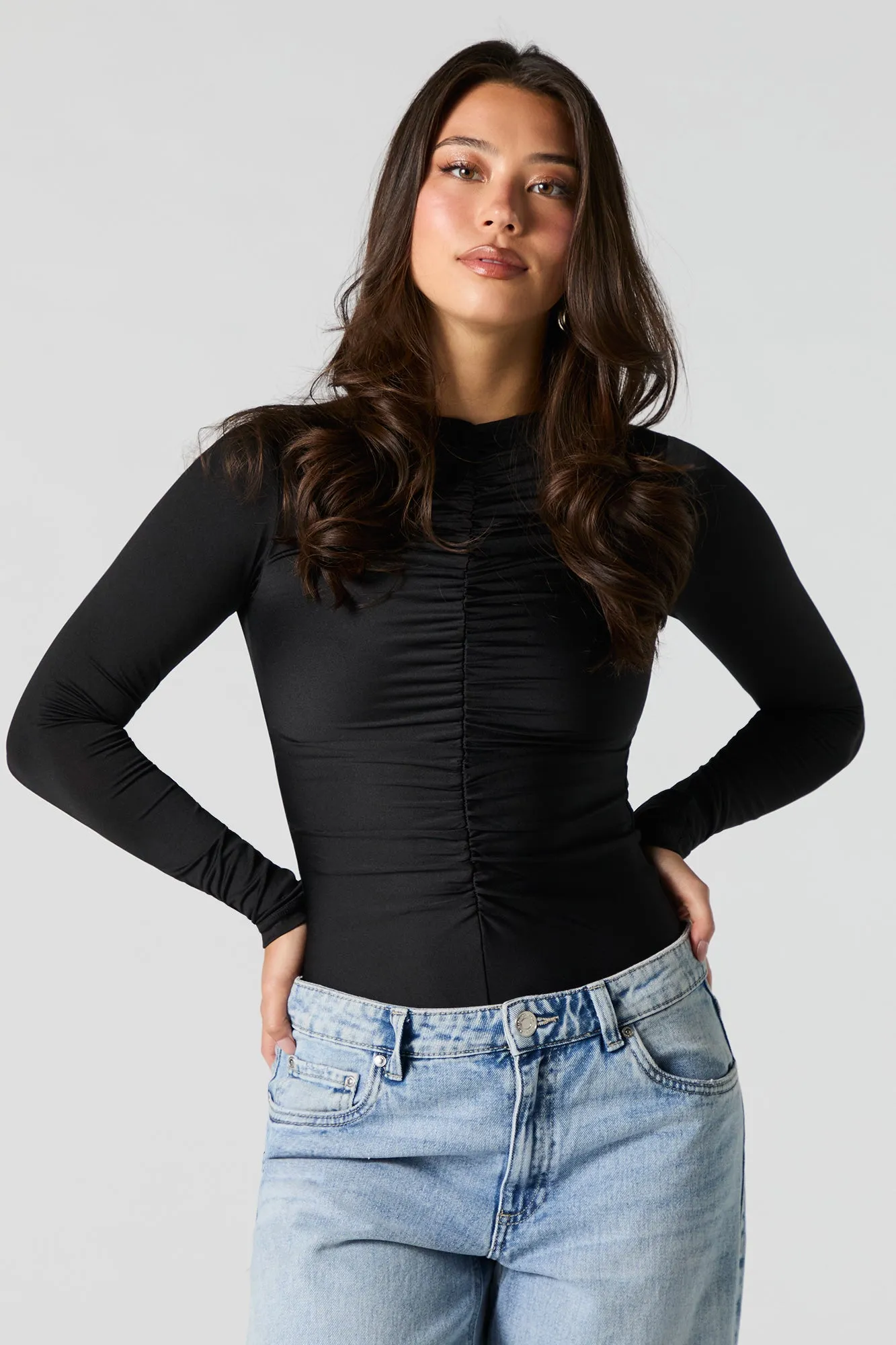Maillot profilé ruché à manches longues