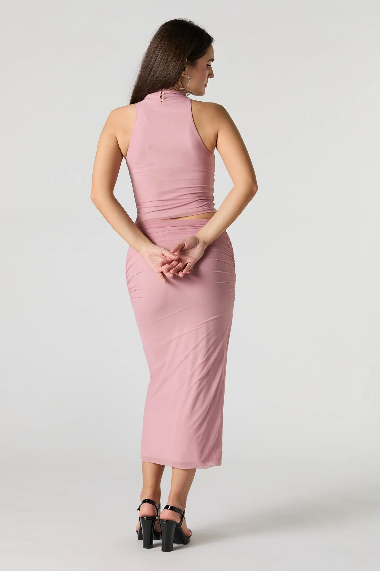 Mesh Ruched Midi Skirt