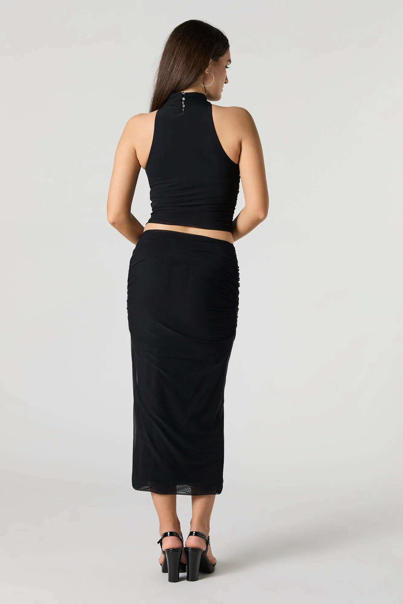 Mesh Ruched Midi Skirt