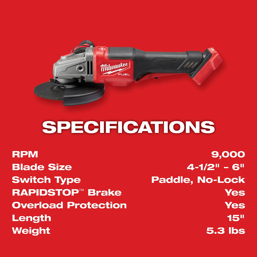 Milwaukee M18 Fuel 4-1/2" - 6" No Lock Braking Grinder with Paddle Switch 2 Battery Kit