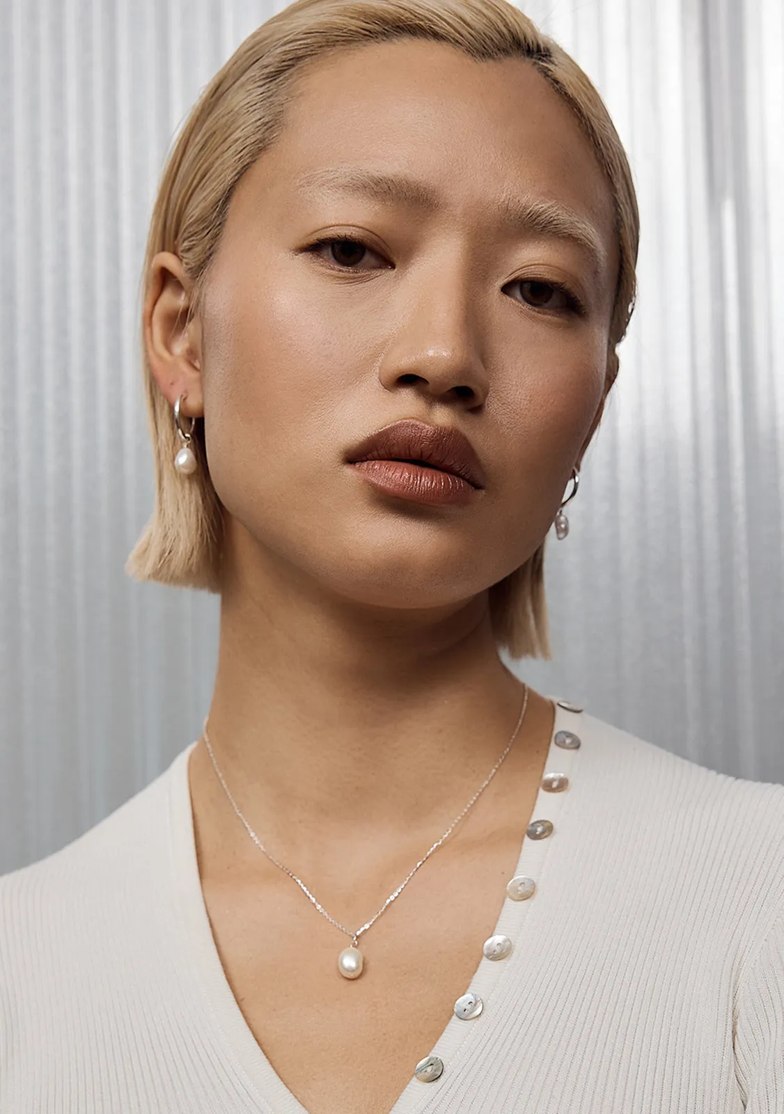 Mini Keshi Pearl Hoops - Silver