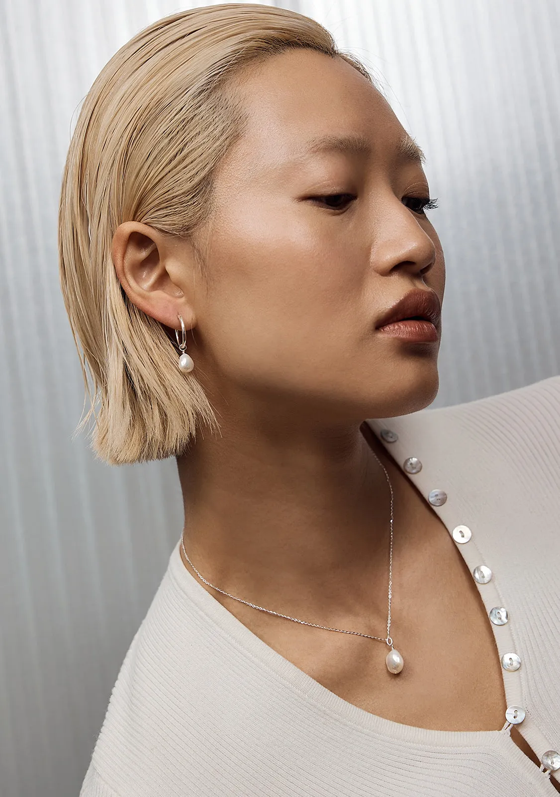 Mini Keshi Pearl Hoops - Silver