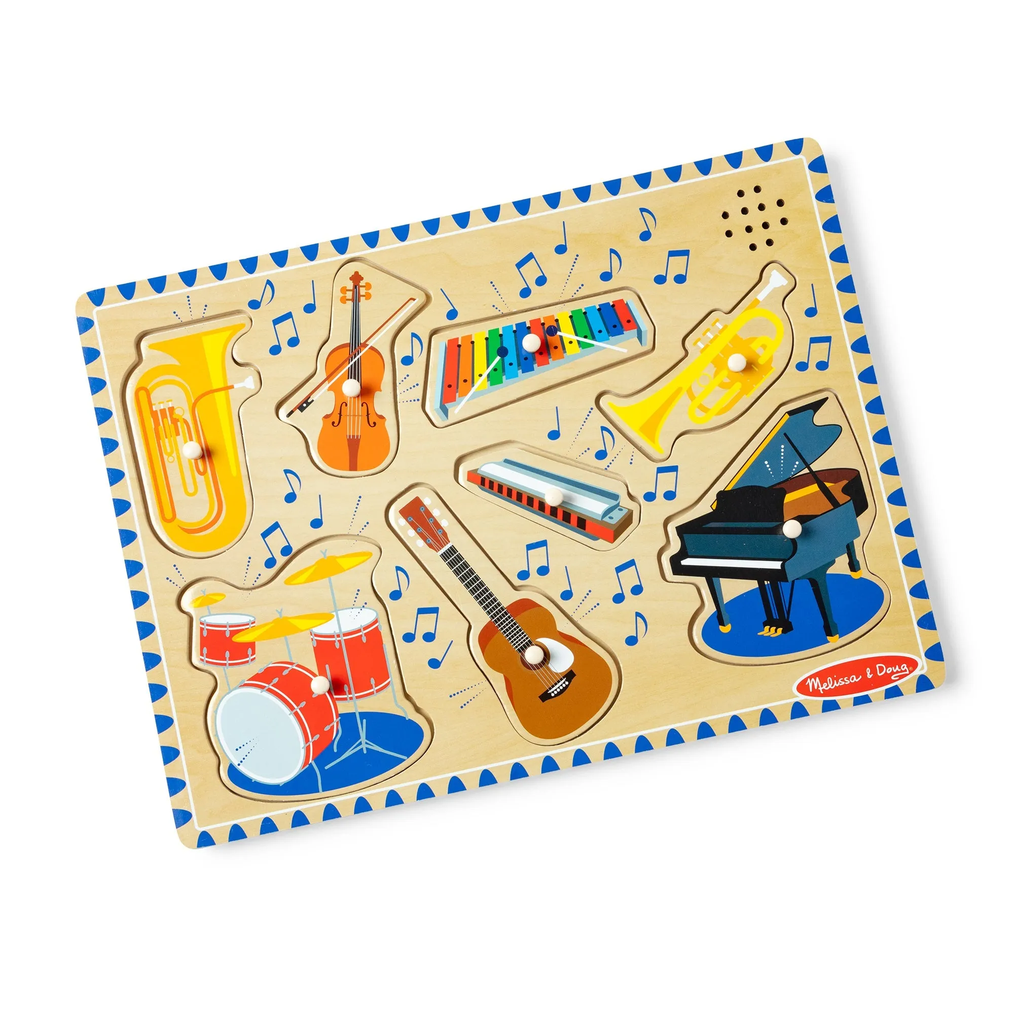 Musical Instruments Sound Puzzle - Wooden Peg Puzzle with Light-Activated Sounds (8 pcs)