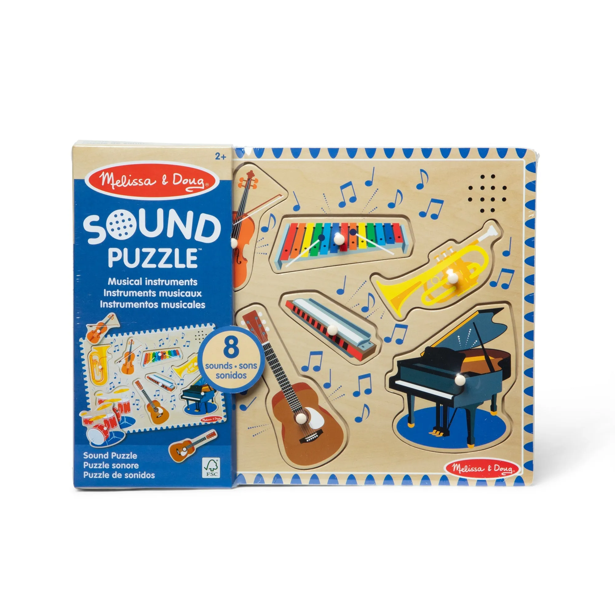 Musical Instruments Sound Puzzle - Wooden Peg Puzzle with Light-Activated Sounds (8 pcs)