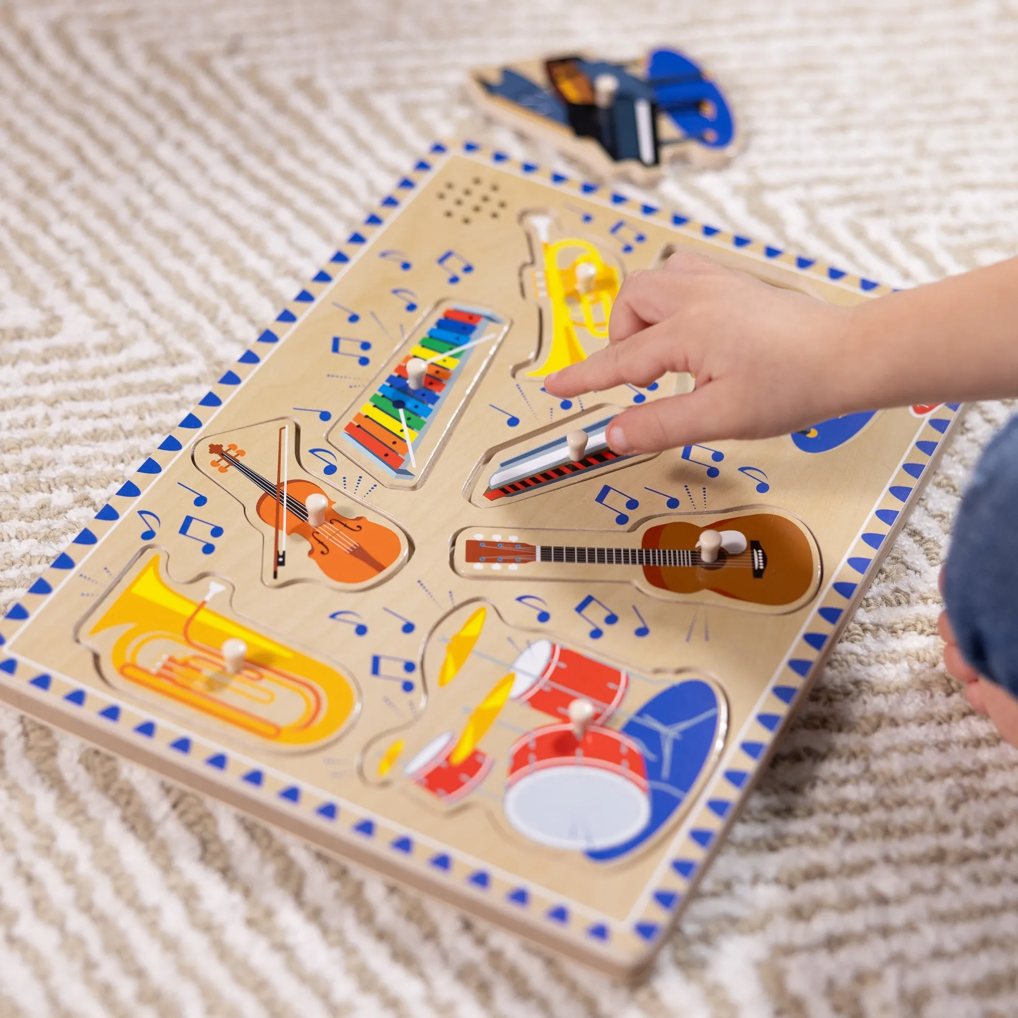 Musical Instruments Sound Puzzle - Wooden Peg Puzzle with Light-Activated Sounds (8 pcs)