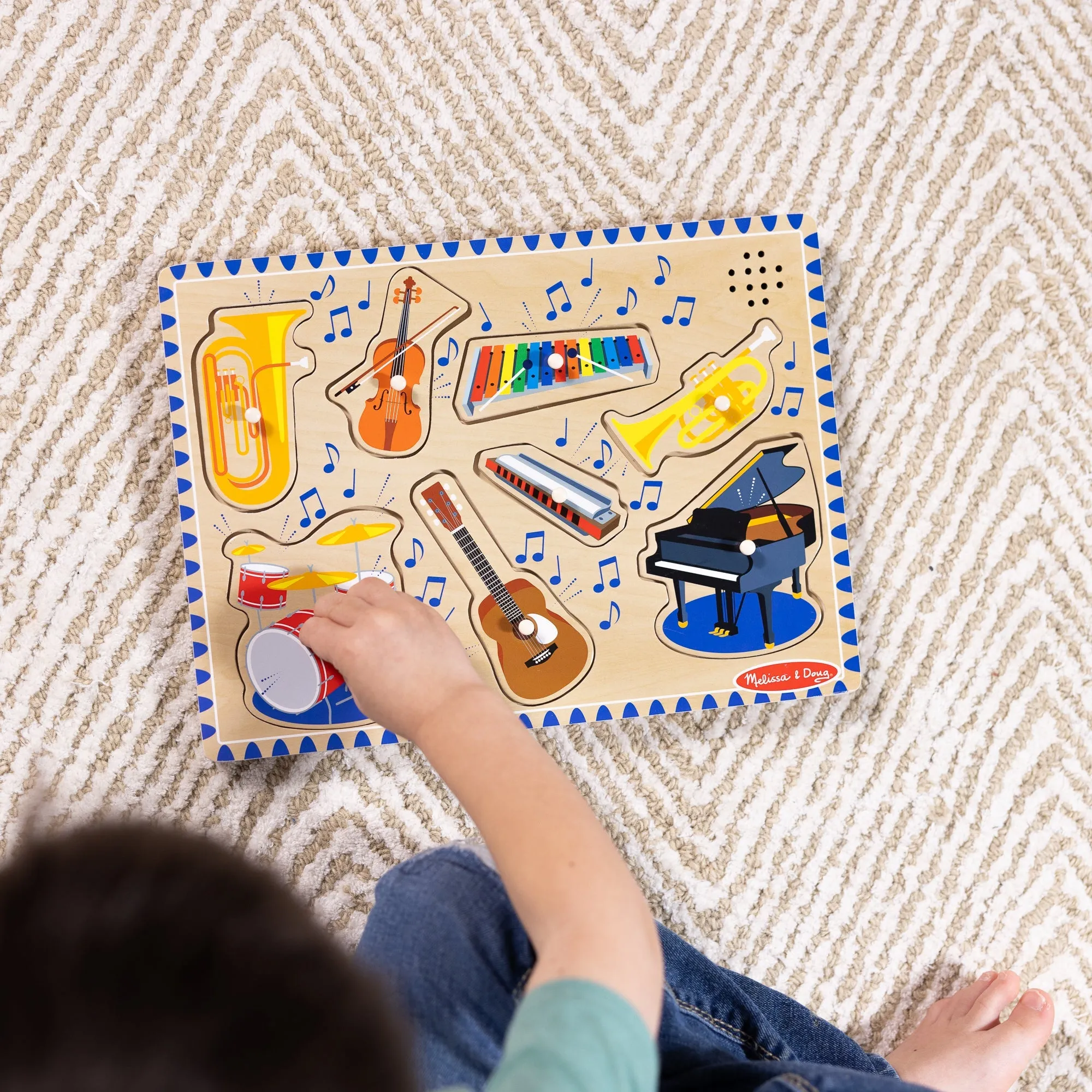Musical Instruments Sound Puzzle - Wooden Peg Puzzle with Light-Activated Sounds (8 pcs)