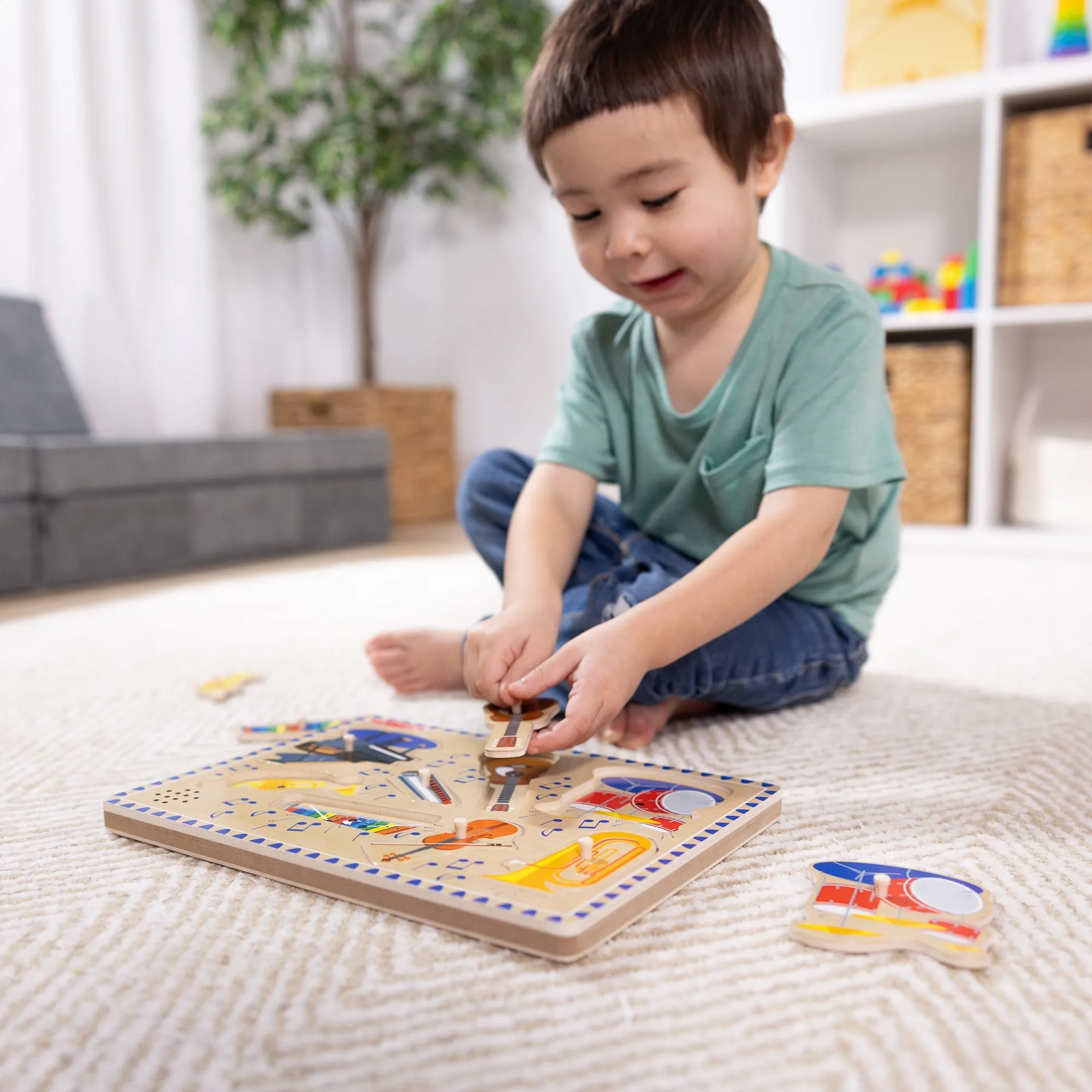 Musical Instruments Sound Puzzle - Wooden Peg Puzzle with Light-Activated Sounds (8 pcs)