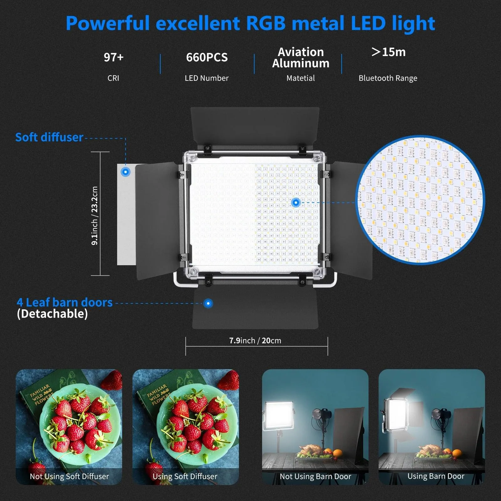 Neewer 2 or 3 Packs 660 RGB Led Light with APP Control, Photography Video Lighting Kit with Stands and Bag, 660 SMD LEDs CRI97