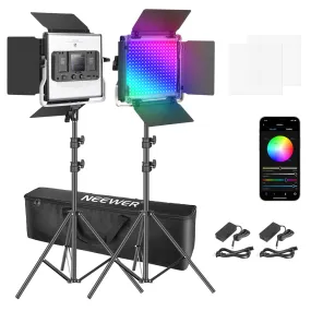 Neewer 2 or 3 Packs 660 RGB Led Light with APP Control, Photography Video Lighting Kit with Stands and Bag, 660 SMD LEDs CRI97