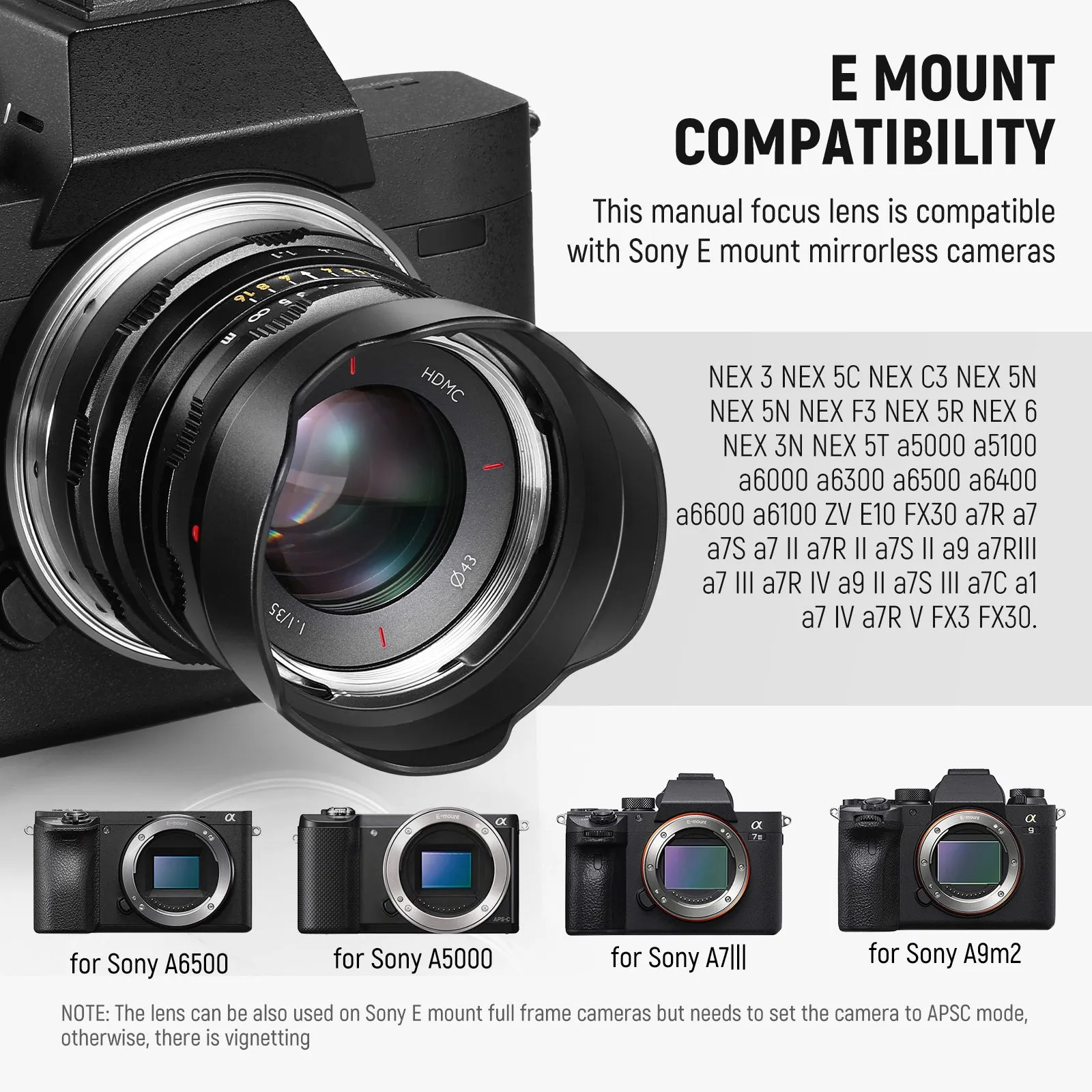 NEEWER 35mm f1.1 APS-C E Mount Manual Focus Prime Lens