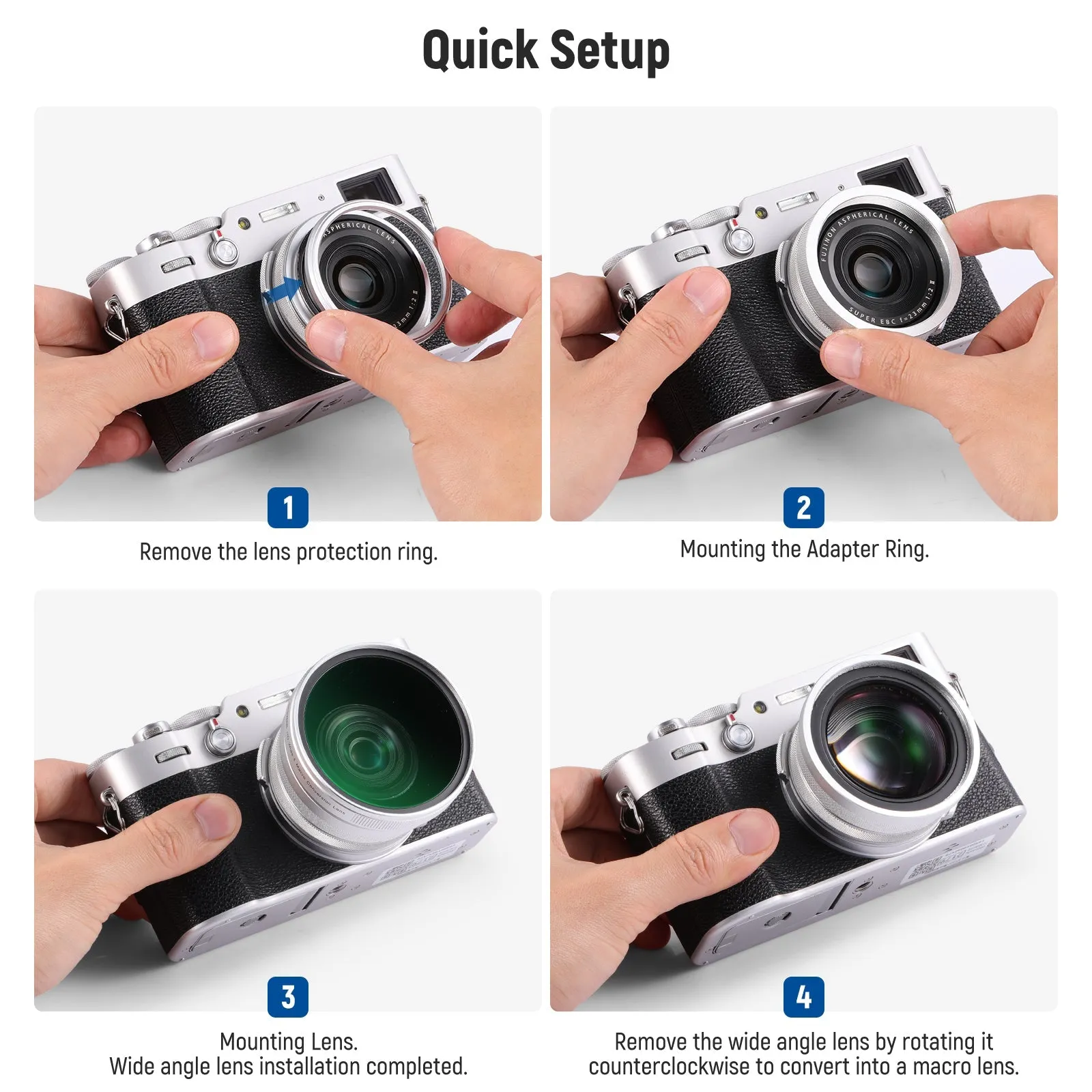 NEEWER LS-47 49mm 0.75x Wide Angle&1.4x Macro Additional Lens for Fujifilm X100 Series Cameras
