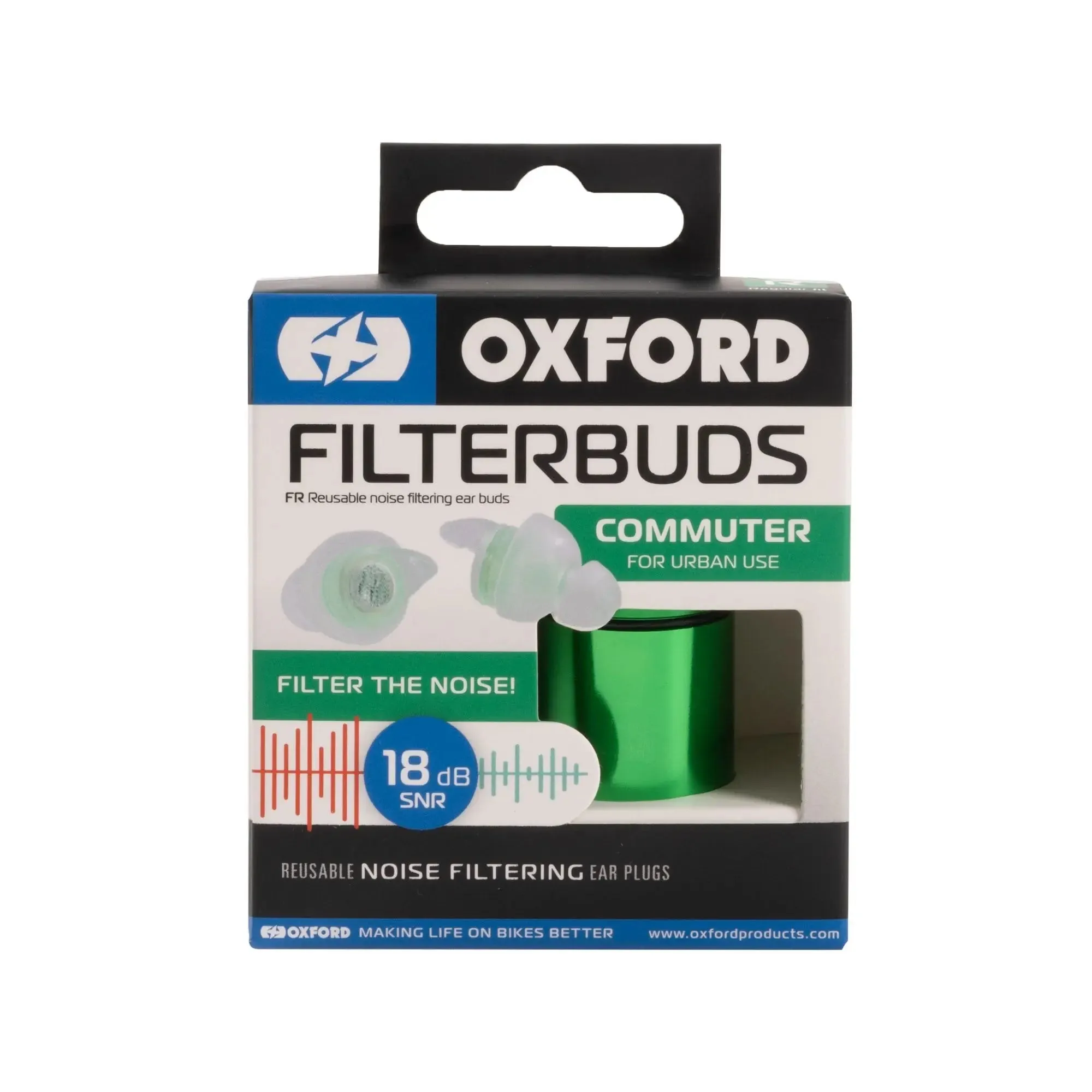 Oxford FilterBuds Commuter 18 SNR Ear Buds Clear / Green