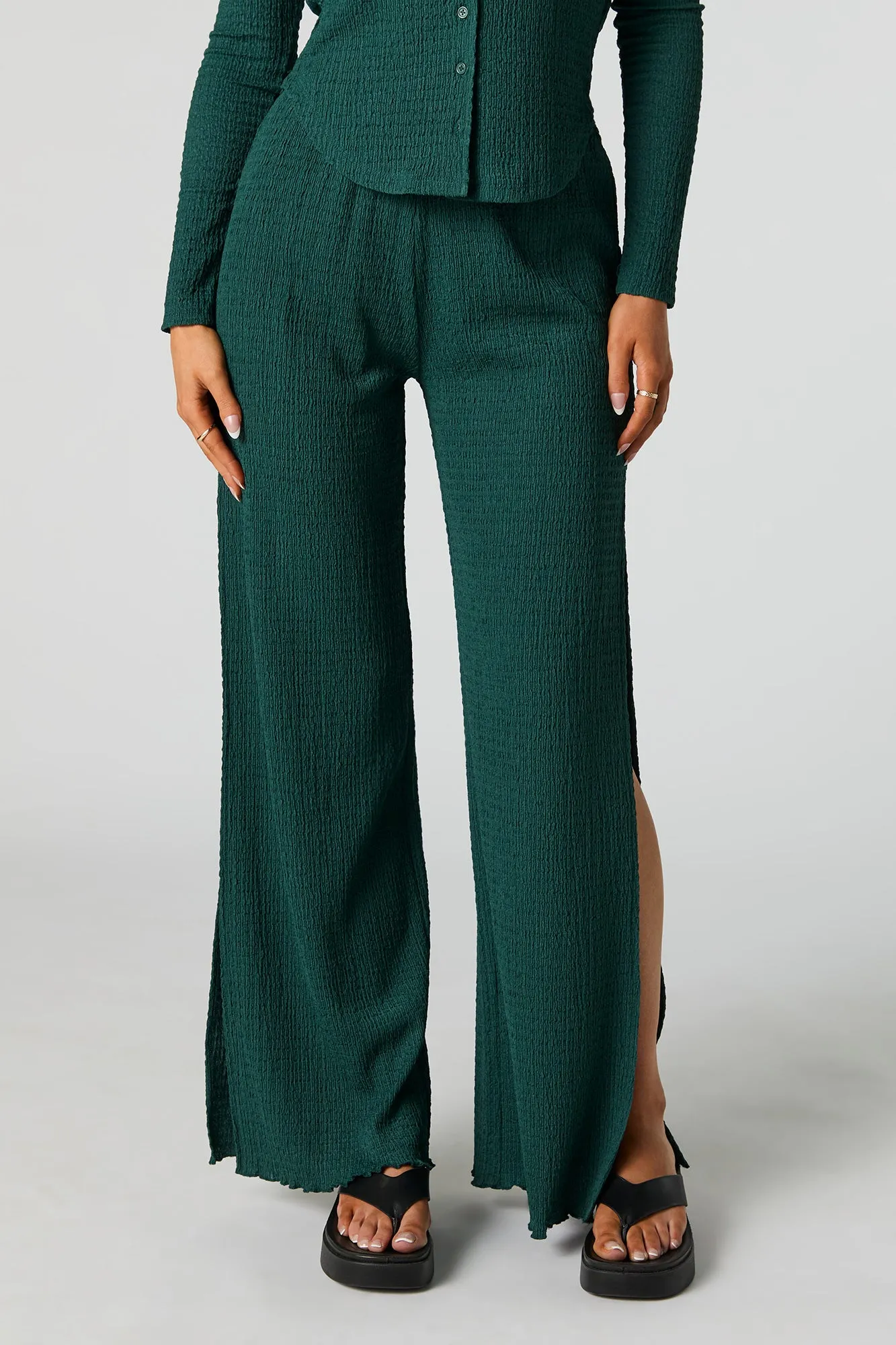 Palazzo en tricot texturé avec fente
